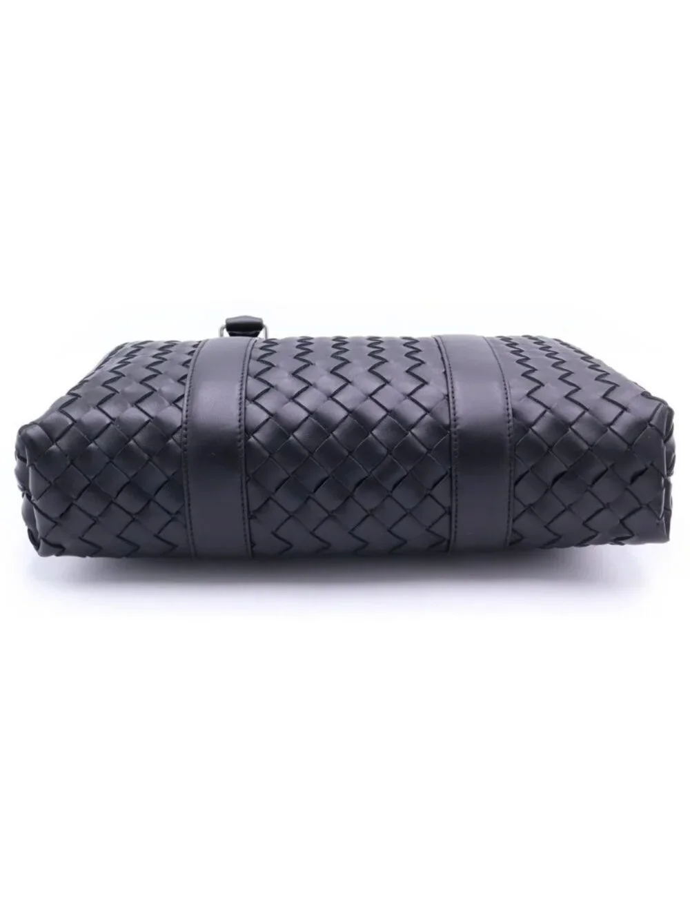 Bottega Veneta Intrecciato Briefcase Business Shoulder Bag Black Leather Silver